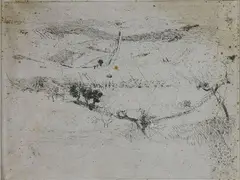 Landscape 1931 by Luigi Bartolini, 1892, etching on paper laid on cardboard, offered May 2017