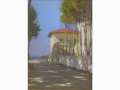 View of a Tuscan Villa by Augusto Bastianini, 1875, oil on panel, offered May 2017