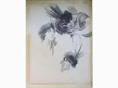 Giovanni Boldini, Three Studies for The Portrait of Dora di Rudinì Labouchère, 1842, charcoal on paper With stamp of Atelier Boldini With inscription on the left margin: Études de la M.se