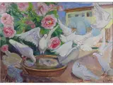 Elisabeth Chaplin, Doves in The Garden, 1890, tempera on cardboard Provenance: Galleria Michelucci
