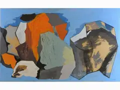 Stones 1969 by Dino Caponi, 1920, tempera e charcoal on paper laid on panel on the upper margin With label and stamp on reverse Provenance: Galleria, offered May 2017