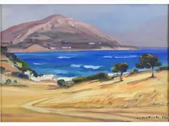 Seascape, Greece 1992 by Armeno Mattioli, 1920, oil on carboard, offered May 2017