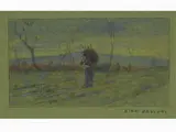 Country Landscape with Farmer by Gino Romiti, 1881, watercolour on paper laid on cardboard, offered May 2017
