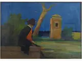 Nocturnal View of Livorno with Carabiniere by Renato Natali, 1883, oil on panel with stamp on reverse, offered May 2017
