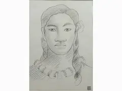 Ernesto Michahelles by Thayaht, 1893, Tahiti Girl charcoal on paper, offered Mar 2017