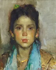 Giacomo Moretti, Portrait of girl, Signature lower right. On the reverse