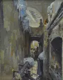 Ulisse Caputo, Source with washerwomen, Sign at the bottom to the left.