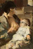 Alessandro Milesi, Maternity, Signature lower left. & Nbsp;