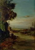 Antonio Fontanesi, Peace time, Sign at the bottom to the left. On the reverse: signature