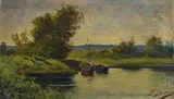 Francois Bensa, Boats in the lagoon, Signature lower right. & Nbsp;