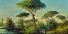Landscape with figure by Henry Marko', Sign at the bottom to the left., offered Feb 2021
