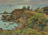 Gino Romiti, Figures on the rocks, 1924, Signature and date lower right. On the reverse: pencil sketch with the figure of a child. & Nbsp;