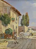 Enrico Nuti, Cascina con buoi e galline