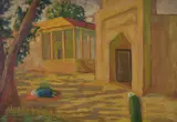 Nicolaj Karahan, La preghiera (fronte); Paesaggio (retro), Sul verso: etichette Galleria d'Arte Cinquantasei
