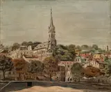 Giorgio de Chirico, Veduta di paese con cattedrale