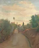 Pina Sacconaghi, Country road, Signature lower right. On the reverse: label with author's details.