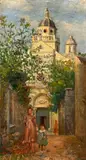 Sante Malmesi, Scorcio di paese con chiesa e figure