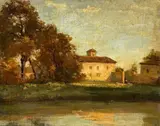 Luigi Bertelli, Landscape with cottage, Signature lower left. & Nbsp;