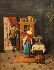 Cesare Augusto Detti, Interior with figures, Signature lower right. & Nbsp;