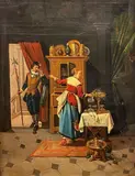 Cesare Augusto Detti, Interior with figures, Signature lower right. & Nbsp;