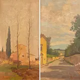 Guido Bernardi, Glimpses of the countryside, Pair of signed paintings.
