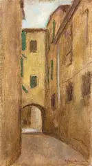 View of a Florentine street by Diego Fanciullacci, Signature lower right., offered Sep 2020