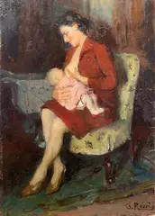 Maternity by Giuseppe Rossi, Signature lower right. On the reverse: handwritten cartouche with reference data to the work; label Galleria d'Arte, offered Sep 2020
