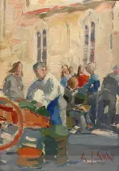 Gino Paolo Gori, Market corner, Signature lower right. On the reverse: title and signature.