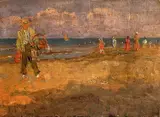 Edoardo Gordigiani, Figure sulla spiaggia (fronte); Paesaggio (retro)