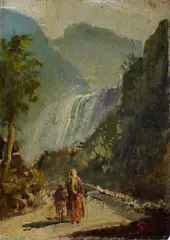 Antonie Sminck Pitloo, Paesaggio con cascata e figure