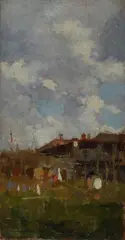 Studio di paesaggio by Giuseppe Mentessi, Siglato in basso a destra : G.M. Sul retro : antica scritta ad inchiostro scuro con misure e la scritta : Studio, offered May 2020