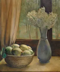 Carlo Socrate, Natura morta con cesta di limoni e vaso di fiori