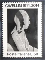 Guglielmo Achille Cavellini, Francobollo con Ceroli, autentica on foto a cura dell'Archivio.