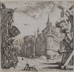 L'Assedio di Troia by Pietro Giovanni Abbati, Incisione realizzata da Ferdinando Galli Bibiena (1657-1743) per la Scenografia teatrale dell’ “Esione” di Pietro, offered Apr 2020