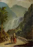 Antonie Sminck Pitloo, Paesaggio con cascata e figure