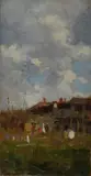 Giuseppe Mentessi, Studio di paesaggio, Siglato in basso a destra : G.M. Sul retro : antica scritta ad inchiostro scuro con misure e la scritta : Studio