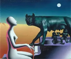 Terra di mezzo by Mark Kostabi, Sul verso. firma, offered Oct 2019