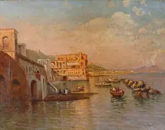 Guglielmo Giusti, Scorcio del golfo di Napoli con pescatori.