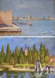 Pio Semeghini, Scorcio dell'isola di Mazzorbo e San Francesco del Deserto, coppia di dipinti firmati in basso a destra. Sul verso: annotazioni a pencil di vecchia collezione