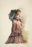 Etienne Prosper Barne Bellecour, Dama, watercolour on paper