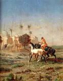 Giulio Rosati, Paesaggio orientale con cavalli e figura, cm.