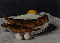 Natura morta con aringhe e uova by Giovanni Bartolena, cm., offered Jul 2019