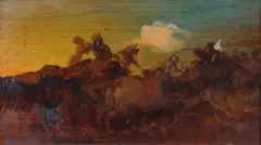 Amos Cassioli, Battaglia, oil on panel
