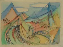 Paesaggio con ciclisti in corsa by Antonio Marasco, cm., offered Jun 2019