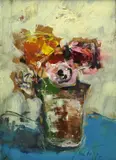 Sergio Scatizzi, Vaso di fiori, mixed media on paper applicata on cardboard