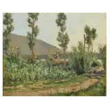 Galileo Chini, Towards Camaiore, oil on plywood