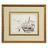 Pietro Fragiacomo, Barche Alla Banchina, ink on paper