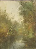 Emilio Borsa, Trees On The River, oil on panel