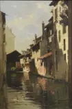 Giuseppe Puricelli, Canal Houses, oil on canvas