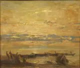 Beppe Ciardi, Seascape With Fisherman, oil on panel